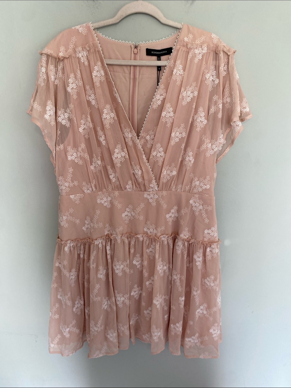 BCBGMaxAzria Women’s Daisy Chiffon Baby Pink Mini Dress Size XL NWT